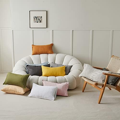 Simple&Opulence 100% Linen Lumbar Pillow Cover 12 x 20 Inches Set of 2 Rectangular Decorative Throw Cushion Cover for Couch Sofa Bed Living Room Office Soft Breathable Farmhouse - Blush Pink