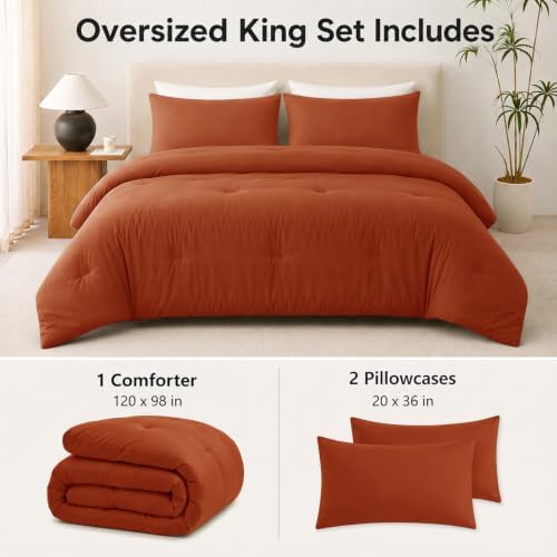 CozyLux Oversized King Comforter Set, 3 Pieces Burnt Orange Quilted Bedding