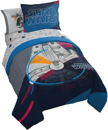 Star Wars Twin Comforter Set 5 Piece Soft Bedding for Boys, Dark Blue
