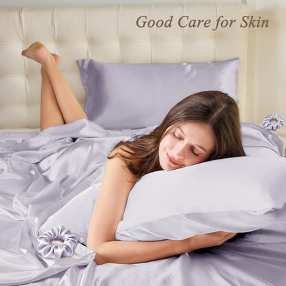 Vielit Queen Satin Pillowcase for Hair 2pc,Similar to Silk Pillow Cases, for Women,Lavandar,20x30 & Envelope Closure and 2 Satin Scrunchies