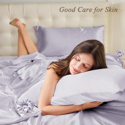 Vielit Standard Satin Pillowcase for Hair 2pc,Similar to Silk Pillow Cases, for Women Men,Lavandar,20x26 & Envelope Closure and 2 Satin Scrunchies