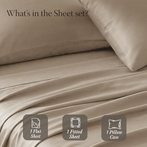 Threadmill 400TC Egyptian Cotton Twin XL Sheet Set, Sateen, Beige, 3-Piece