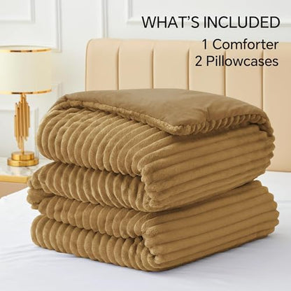 BEDELITE Fleece Full Comforter Set, Fluffy Bed Set, Brown