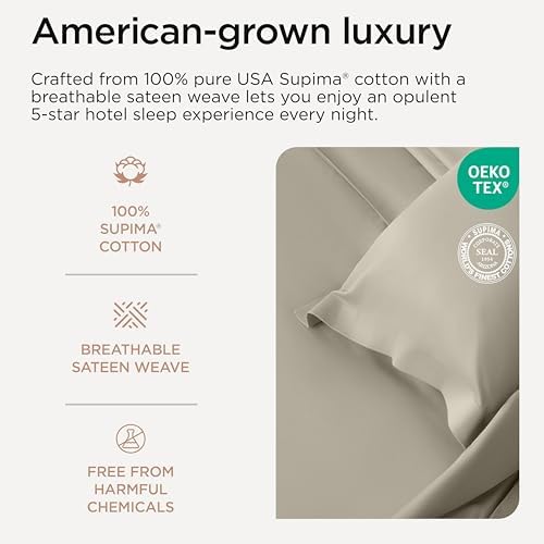 Threadmill 600 Thread Count Cotton Cal King Sheet Set, Sateen, Taupe