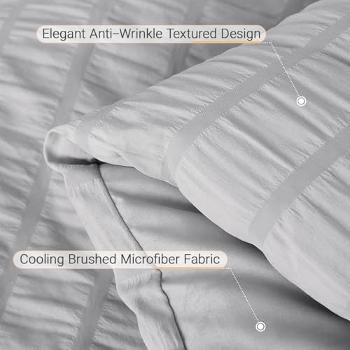 MUXHOMO 7 Pieces Oversized Queen Comforter Set, Seersucker Bed in a Bag Oversized Queen Size, All Season Luxury Bedding Set with Comforter, Flat Sheet, Fitted Sheet, Pillowcases & Shams, Light Grey