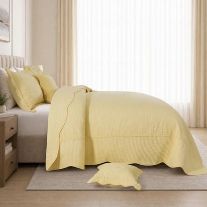 HoneiLife California King Quilt 5-Piece - Oversized King Bedspreads 128x120, Cal King Quilt Sets,Rustic Bedding Sets King Size,Reversible Coverlets Lightweight Bed Cover for All Season Use-Yellow