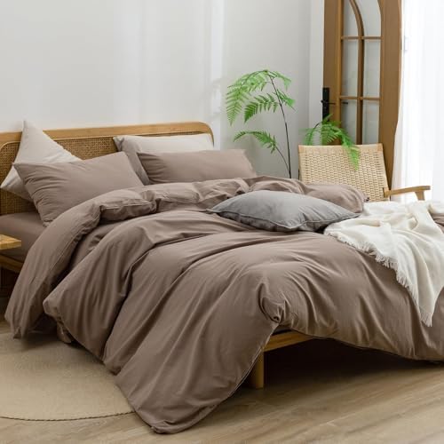 BESTOUCH Cotton Solid Duvet Cover Set Pine Bark Brown Alaska King
