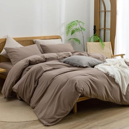BESTOUCH Cotton Solid Duvet Cover Set Pine Bark Brown Alaska King