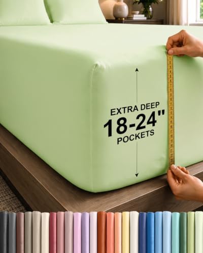 CGK Linens Extra Deep Full Fitted Sheet Only - Light Sage Green