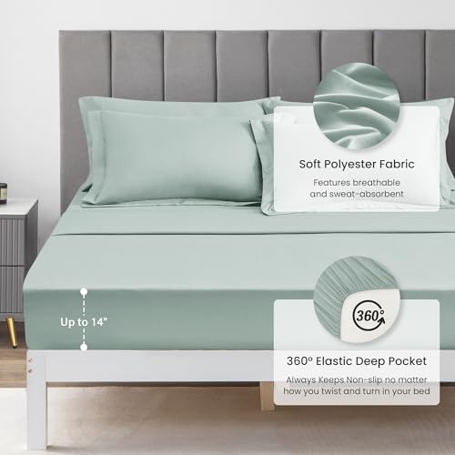 Love's cabin King Size Comforter Set Aqua, 7 Pieces King Bed in a Bag, All Season Bedding Sets with 1 Comforter, 1 Flat Sheet, 1 Fitted Sheet, 2 Pillowcase and 2 Pillow Sham