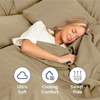 Full Size 4 Piece Sheet Set - Ultra Soft & Cooling Sheets - Light Caramel