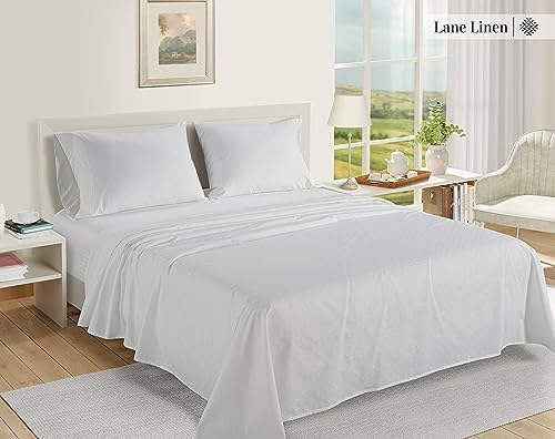 LANE LINEN Deep Pocket Queen Sheets Sateen Weave - White Swiss Dot