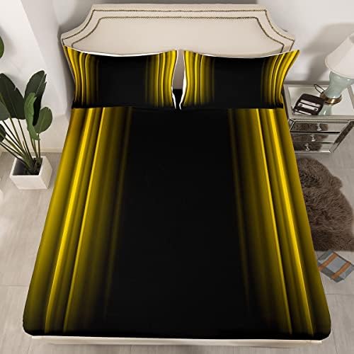 Feelyou Geometric Abstract Ombre Sheet Set Men Adults Teens Yellow and Black Striped Bed Sheets Kids Boys Girls Simple Modern Bed Set Bedroom Collection 4Pcs Queen Size