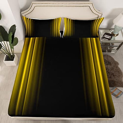 Feelyou Geometric Abstract Ombre Sheet Set Men Adults Teens Yellow and Black Striped Bed Sheets Kids Boys Girls Simple Modern Bed Set Bedroom Collection 4Pcs Queen Size