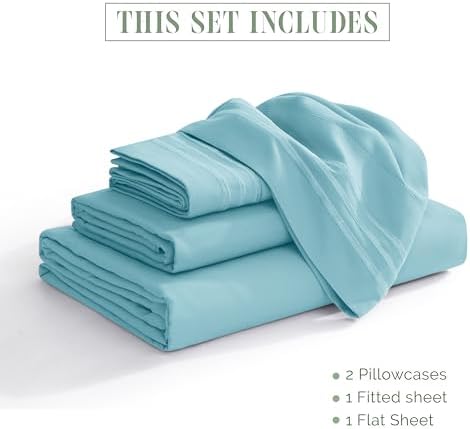 Elegant Comfort Luxury 4-Piece Bed Sheet Set - Luxury Bedding 1500 Premium Hotel Quality Microfiber, Wrinkle Resistant Cool & Breathable, Easy Elastic Fitted, Queen, Baby Blue
