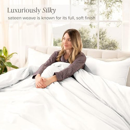 Bare Home 100% Organic Cotton Sateen Duvet Cover Set (Full, White)
