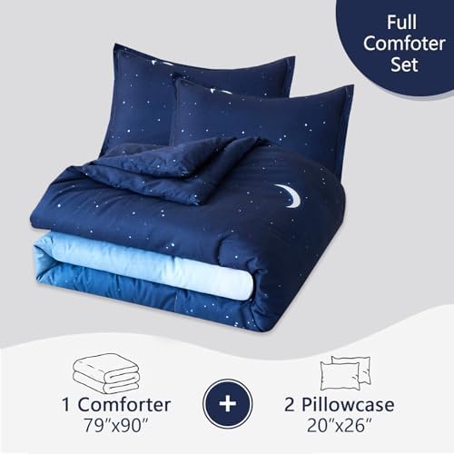 Caressma Blue Starry Sky Comforter Set Moon Galaxy Full Size 3 Pieces
