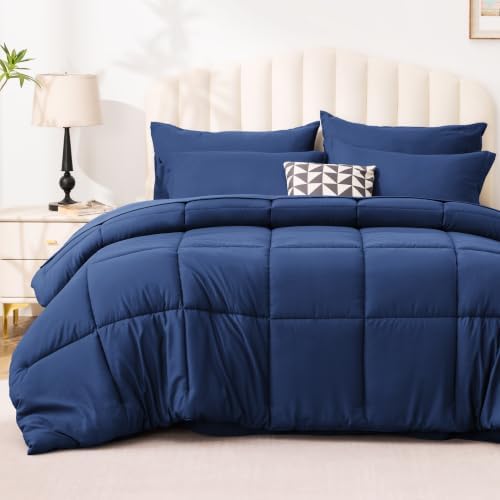 Love's cabin Plaid Twin Comforter Set, Dark Blue