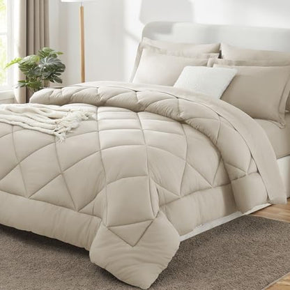 CozyLux California King Comforter Set 104"x96", 7 Piece, Oatmeal