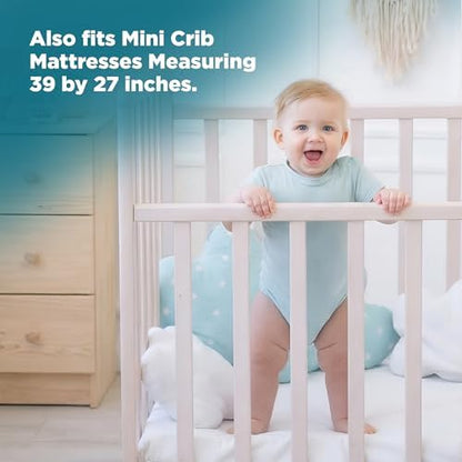 PlushDeluxe Pack and Play Mattress Protector, 39”x27”, Waterproof Playard Pack N Play Mini Crib Cover, Soft Viscose Made from Bamboo with Quilted Terry Cotton Top, Noiseless White Fitted Sheet Style