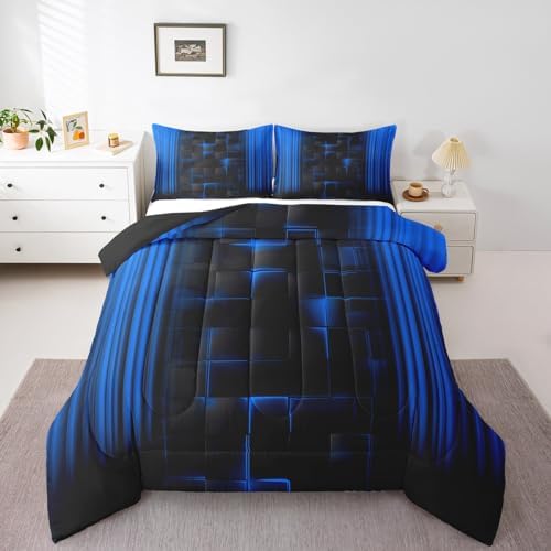 Feelyou Kids Blue and Black Comforter Set Ombre Bedding Set Queen Size for Boys Girls Teens Bedroom Decor Ombre Effects Comforter Square Duvet Set with 2 Pillow Case