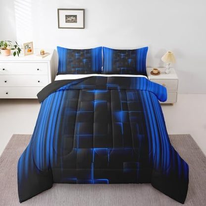 Feelyou Kids Blue and Black Comforter Set Ombre Bedding Set Queen Size for Boys Girls Teens Bedroom Decor Ombre Effects Comforter Square Duvet Set with 2 Pillow Case