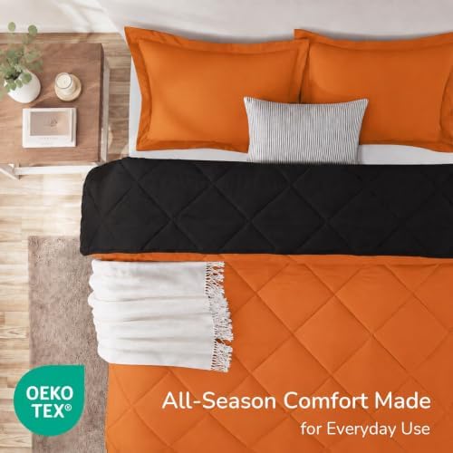 downluxe Full Comforter Set Soft Reversible 3 Pieces, Orange/Black