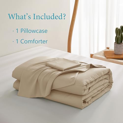 Zaizaihome Bamboo Viscose Comforter Set Twin Size 2 Pieces - Beige