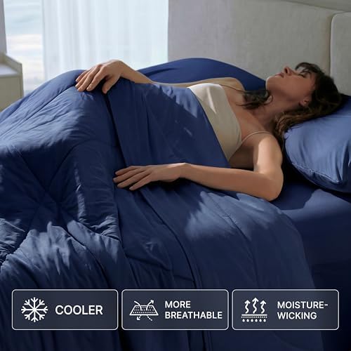 Breescape Cooling Comforter Blanket - BlendTek Q-Max>0.46 Tech, Cooling Blanket for Hot Sleepers & Night Sweats Relief, Breathable Lightweight Summer Bedding, Queen 96x96 Inches, Twilight Blue