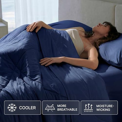 Breescape Cooling Comforter Blanket - BlendTek Q-Max>0.46 Tech, Cooling Blanket for Hot Sleepers & Night Sweats Relief, Breathable Lightweight Summer Bedding, Queen 96x96 Inches, Twilight Blue
