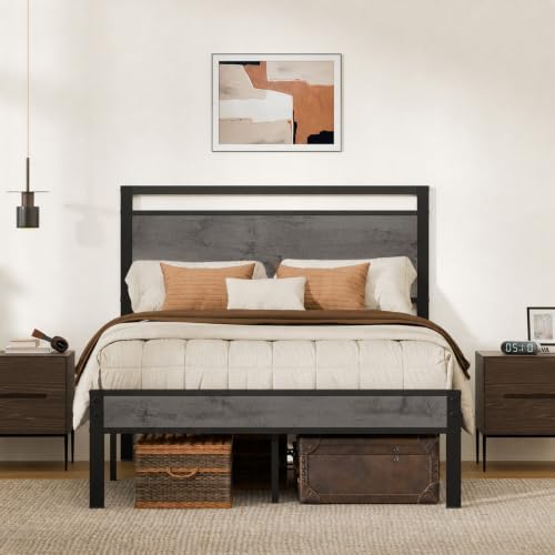Z-hom Full Size Bed Frame&Wood Headboard&Footboard,Heavy Duty Metal Bed