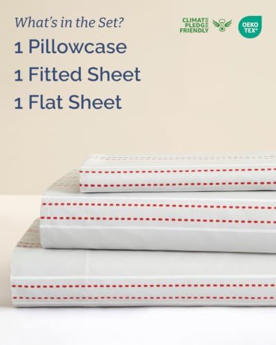 Christmas Sheet Set, Red Dot Stripe, Holiday Xmas Bedding Set - Twin XL