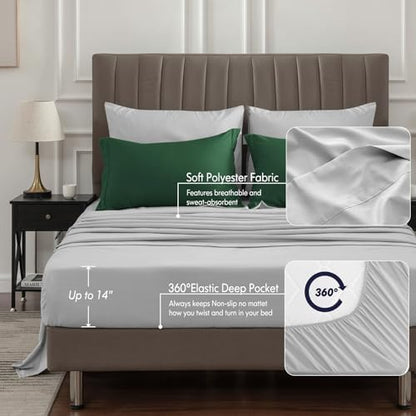 BEDELITE Full Comforter Set 7 Pieces, Reversible Dark Green Bed in A Bag