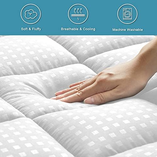 HYLEORY Twin XL Mattress Pad Quilted Fitted Mattress Protector Cooling Pillow Top Mattress Cover Breathable Fluffy Soft Mattress Topper with 8-21" Deep Pocket