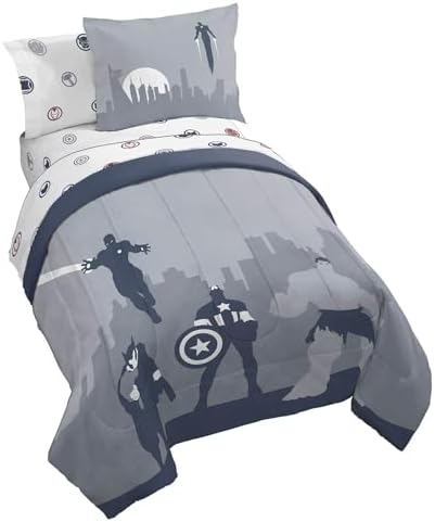 Marvel Avengers Twin Comforter Set 5 Piece Soft Bedding for Boys, Blue