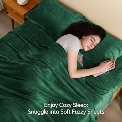 BEDELITE Flannel Sheets Twin Size, Dark Green, 3 Pieces