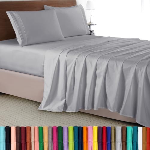Elegant Comfort Luxury 4-Piece Bed Sheet Set - Luxury Bedding 1500 Premium Hotel Quality Microfiber, Wrinkle Resistant Cool & Breathable, Easy Elastic Fitted, Full, Silver Grey