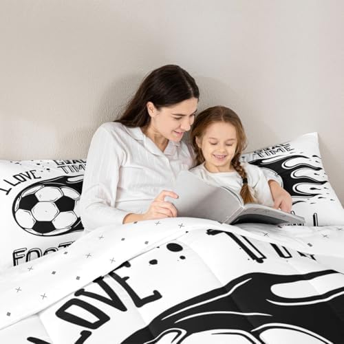 Erosebridal Football Bedding Twin Soccer Comforter Sports Comforter Sets for Boys Girls Gamer Gaming Quilt Black and White Duvet Set 2 Piece with 1 Pillow Sham Grunge Room Decor Aesthetic, Breathable