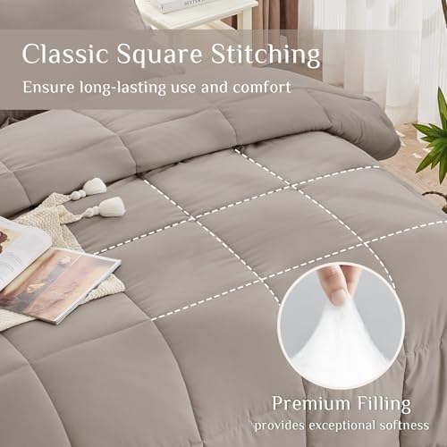 JOLLYVOGUE King Comforter Set, Ultra-Soft Bed in a Bag King Size 7 Pieces, Oeko-TEX Certified Bedding Set with Down Alternative Comforter, Sheets, Pillowcases & Shams, Khaki