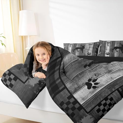 Homewish Deer Bear Down Comforter Queen Size,Hunting and Adventure Bedding Sets 3Pcs for Kids Girls Boys Women Room Decor,Natural Wild Animals Quilted Duvet Rustic Lodge Plaid Bedspread,2 Pillowcases