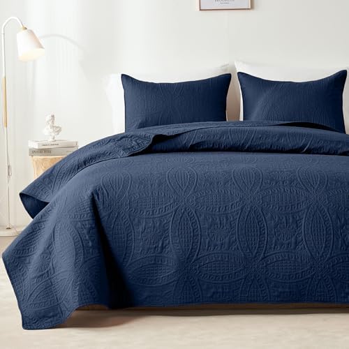 akkialla Navy King/Cal King Quilt Set, Ultrasonic Lightweight Bedspread Coverlet for Modern Minimalist Bedroom, Soft Microfiber Coin Pattern Bedding, 3-Piece (1 Quilt, 2 Pillow Shams)