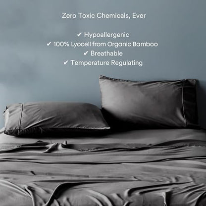 ettitude 100% Lyocell from Organic Bamboo Standard Sheet Set (Full-Slate) Hypoallergenic, Breathable, Temperature-Regulating, Silky-Soft Sateen, Deep Pockets, Eco-Friendly