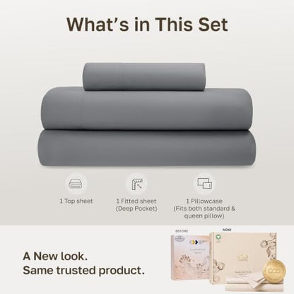 California Design Den Organic Cotton Twin XL Bed Sheets, 3 Pcs, Slate Grey