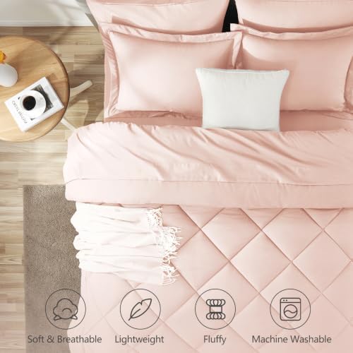 CozyLux Twin Comforter Set 68"x88" Blush Pink - 5 Piece Bed in a Bag