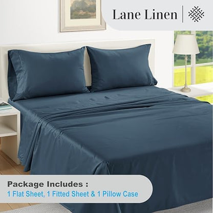 LANE LINEN 100% Egyptian Cotton Bed Sheets - 3-Piece Twin XL Set Long Staple Bedding Sateen Weave Luxury Hotel Fits Upto 16" Mattress Midnight Indigo