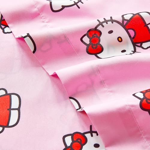 Hello Kitty Sheet Set - Bundle of Bedding with Bedspread, Flat Sheet, Fitted Sheet, and Pillowcase for Twin Bed, More | Bedroom Decor