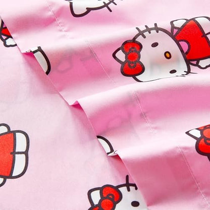 Hello Kitty Sheet Set - Bundle of Bedding with Bedspread, Flat Sheet, Fitted Sheet, and Pillowcase for Twin Bed, More | Bedroom Decor