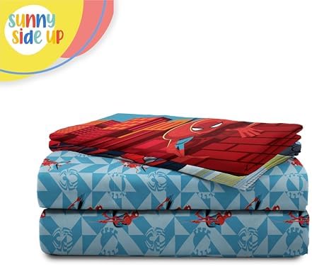 Sunny Side Up Kids Sheet Set Includes Sheets and Pillow Cover - 100% Microfiber Bedding and Room Decor, Blue - Spiderman, 4 Piece Full