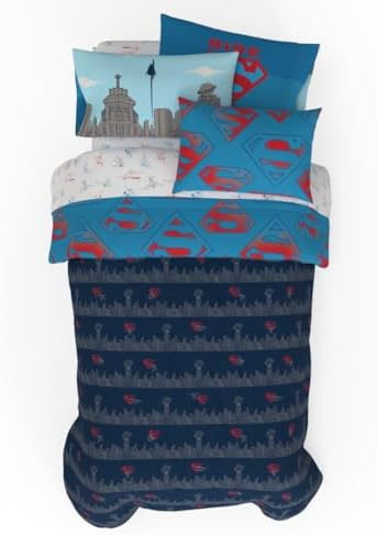 Superman DC Comics Kids Bedding Super Soft & Cozy Reverisble Microfiber Comforter and Sheet Set with Sham, 5 Piece Twin Size, (Officially Licensed Product) By Franco