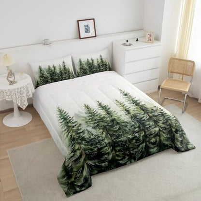 Woodland Comforter Set Toddler Size,Pine Tree Boho Bedding Set for Kids Girls Boys Adults Room Decor,Rustic Style Nature Botanical Duvet Insert 2Pcs,Polka Dot Snowflake Plant Quilt Set,1 Pillowcase